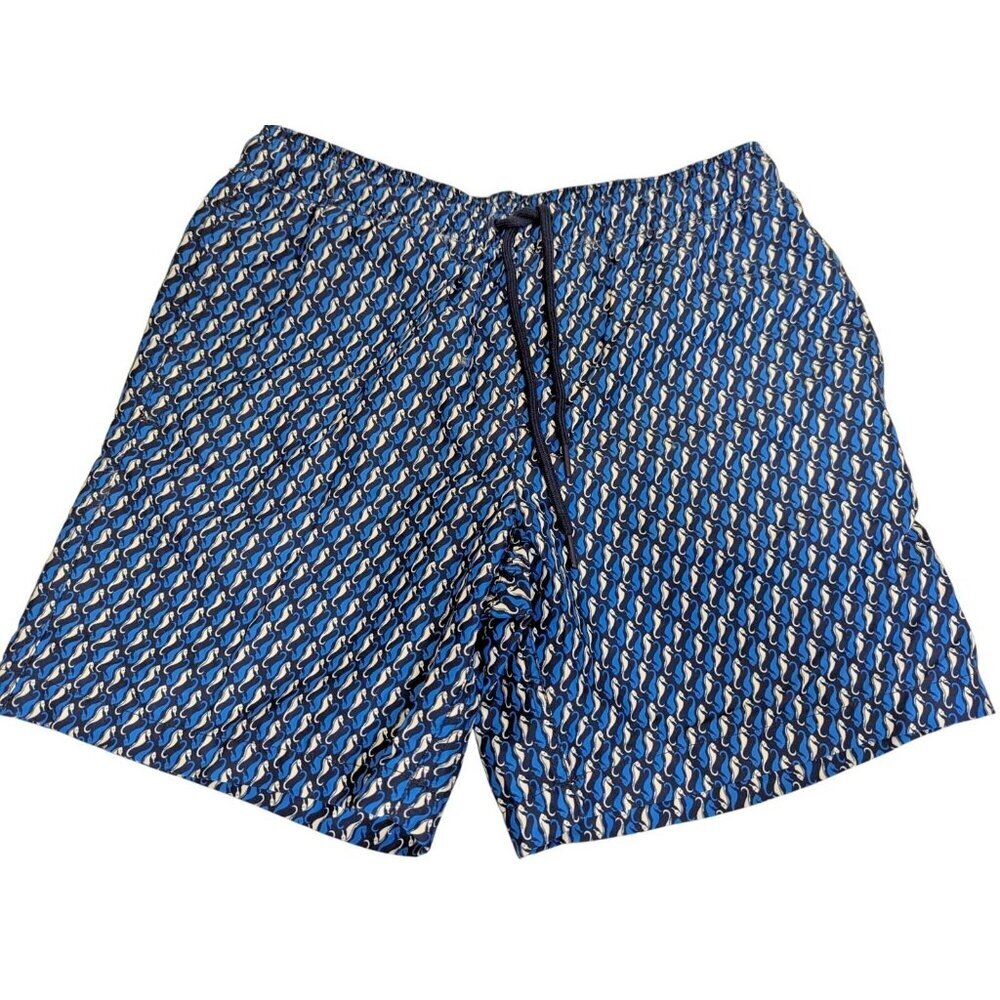 Amazon Essentials Men size M Swim Trunks Blue Seahorse Elastic Waist Pockets Fun